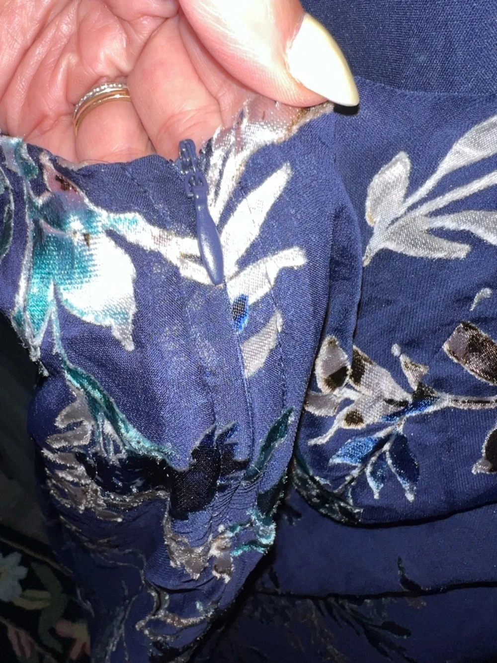 Lulu's Lizbeth Navy Floral Jacquard Backless Halter Midi Dress with Side Slit - Picture 9 of 15